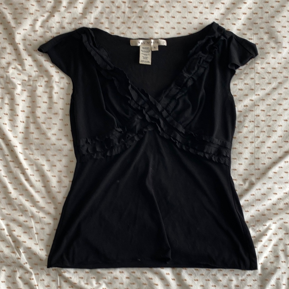 Max Studio Black Ruffle Trim Blouse
